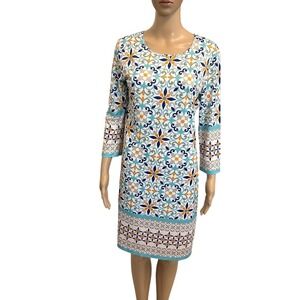 Jean Pierre Klifa Tangier Daphne Print Multi Color Dress 3/4 Sleeve Medium